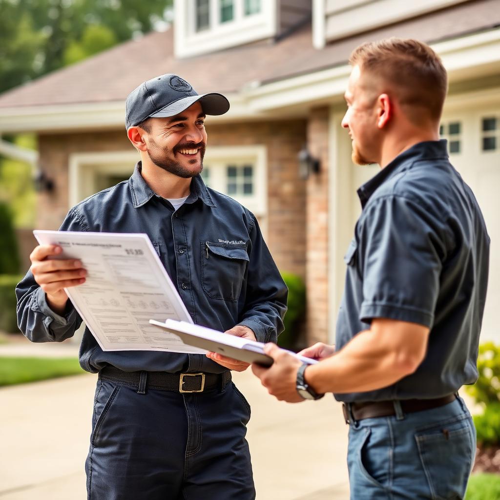 Garage door technician consulting with homeowner in Winlock WA
